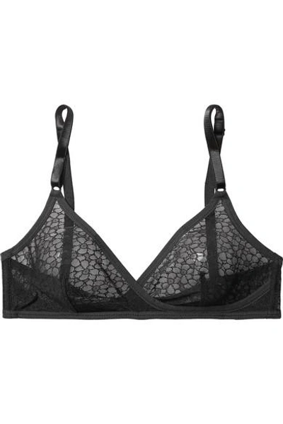 Yasmine Eslami Lily Embroidered Stretch-tulle Soft-cup Bra In Black