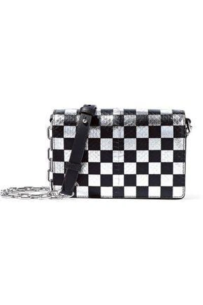 Alexander Wang Woman Attica Metallic Checked Snake-effect Leather Shoulder Bag Black