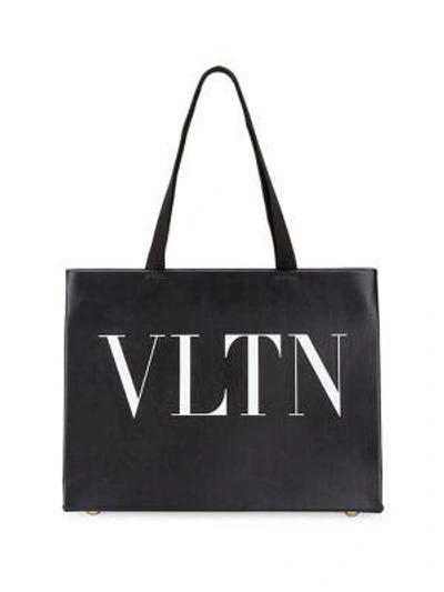 Valentino Garavani Vltn Leather Tote - Black In Black White