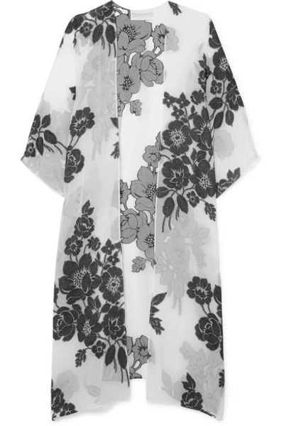 Marie France Van Damme Rose Babani Metallic Floral Silk-blend Jacquard Kimono In White