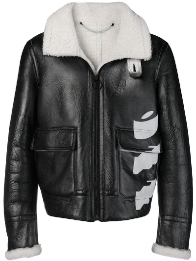 Off-white Shearling Lined Leather Jacket In Black