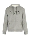 Valentino Logo-print Zip-through Hooded Sweatshirt In Grey