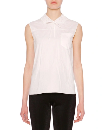 Miu Miu Lace-collar Sleeveless Oxford Cotton Top In White