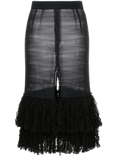 Rokh Front Slit Fringed Skirt In Black