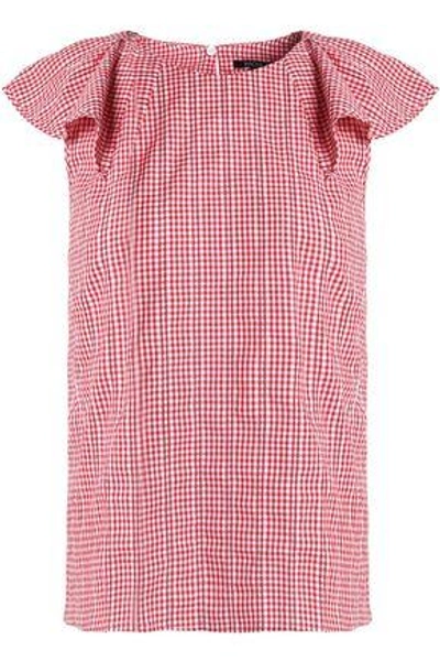 Raoul Woman Embroidered Gingham Cotton Top Red