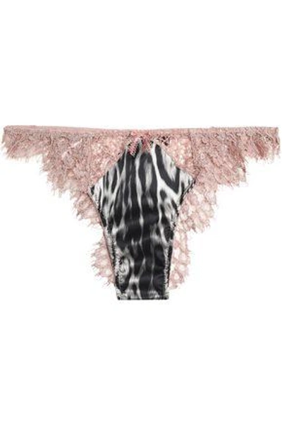 Roberto Cavalli Underwear Woman Leopard-print Satin And Lace Low-rise Briefs Blush