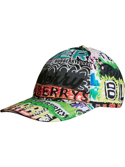 Burberry Graffiti Check Cotton Baseball Hat In Multicolour