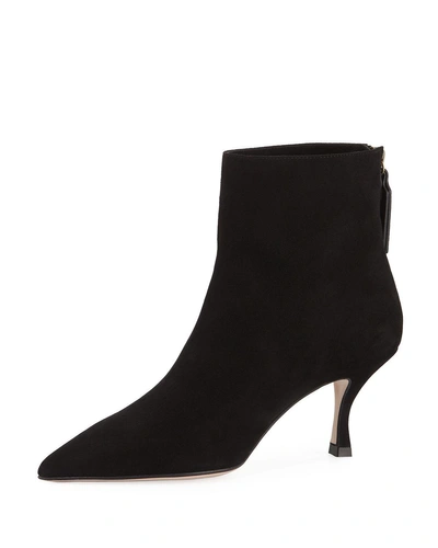 Stuart Weitzman Juniper Suede Point-toe Booties In Black