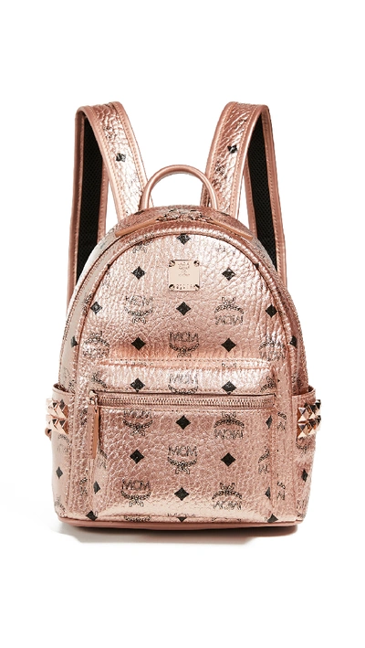 Mcm Small Stark Side Stud Coated Canvas Backpack - Metallic In Champagne Gold