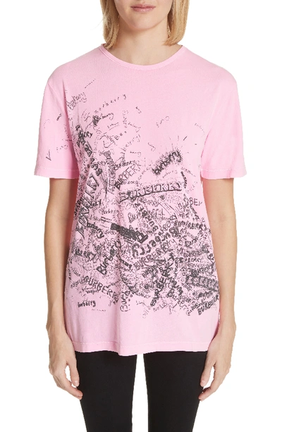 Burberry Rydon Print Cotton Tee In Bright Rose Pink