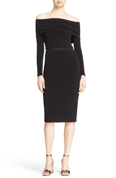 Alice And Olivia Lara Off-the-shoulder Fitted Midi Dress, Black | ModeSens