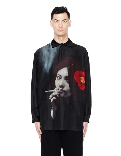 Yohji Yamamoto Printed Silk Shirt In Black | ModeSens