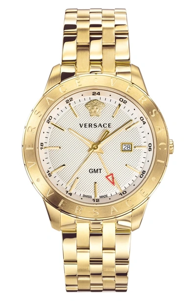 Versace Men's Univers 43mm Watch W/ Bracelet Strap, Champagne In Gold/ White/ Gold