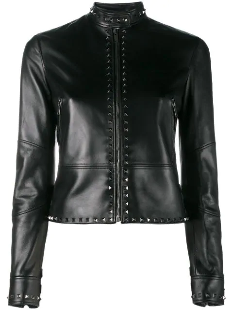 Valentino Untitled Rockstud Leather Biker Jacket, Black | ModeSens