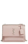 Saint Laurent 'medium Monogram Sunset' Croc Embossed Leather Shoulder Bag - Pink In Rose Antique