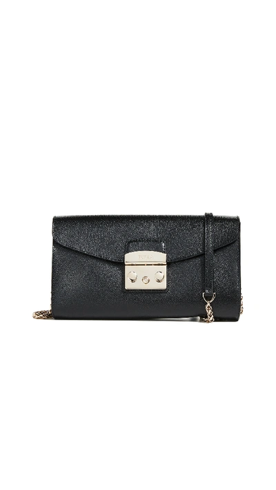 Furla Metropolis Small Leather Pochette In Onyx Black/gold