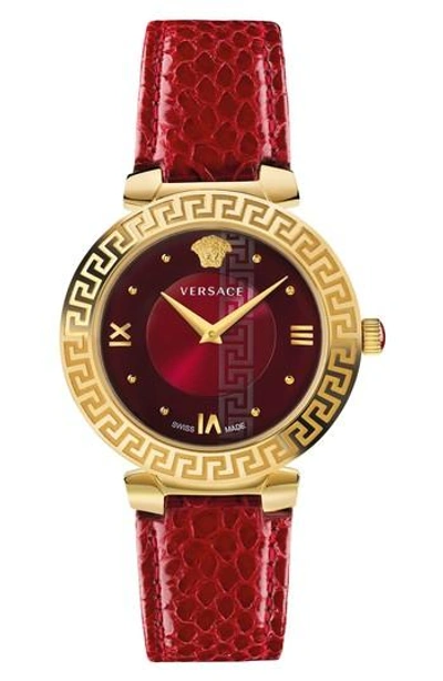 Versace Daphnis Leather Strap Watch, 35mm In Red/ Gold