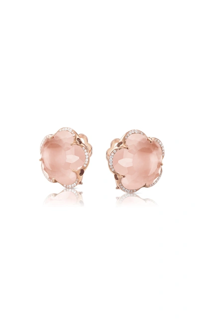 Pasquale Bruni 18k Rose Gold Bon Ton Rose Quartz & Diamond Floral Earrings In Pink