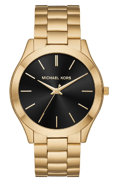 Michael Kors Slim Runway Bracelet Watch, 44mm In Gold/ Black/ Gold