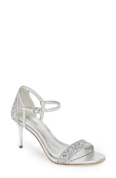 Michael Michael Kors Simone Metallic Mid-heel Sandals In Silver Glitter Fabric