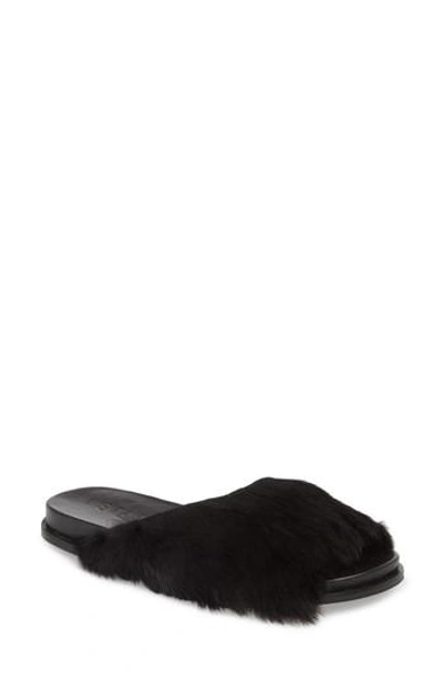 1.state Onora Genuine Rabbit Fur Slide Sandal In Black Rabbit Fur