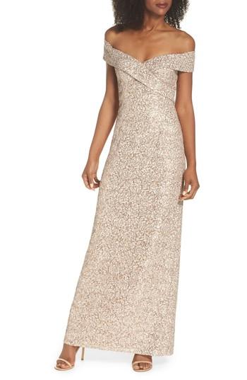 vince camuto sequin off the shoulder gown
