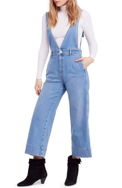 Free People A-line Overalls In Light Denim