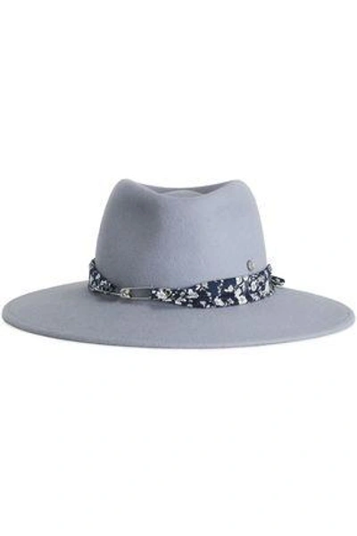 Maison Michel Woman Floral-print Canvas-trimmed Felt Fedora Stone