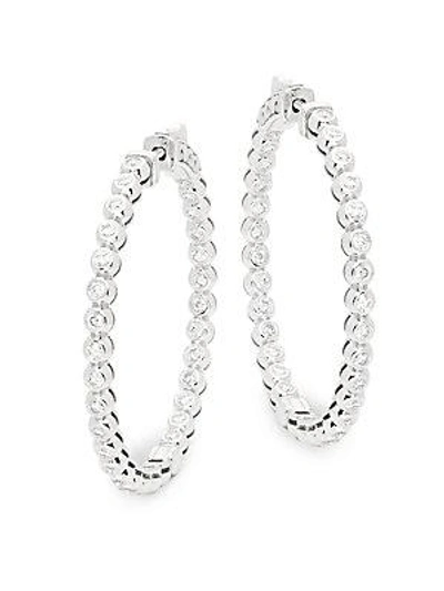 Saks Fifth Avenue Diamond & 14k White Gold Hoop Earrings In Silver