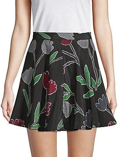 Alice And Olivia Blaize Floral Silk Trapeze Skirt In Black Multi