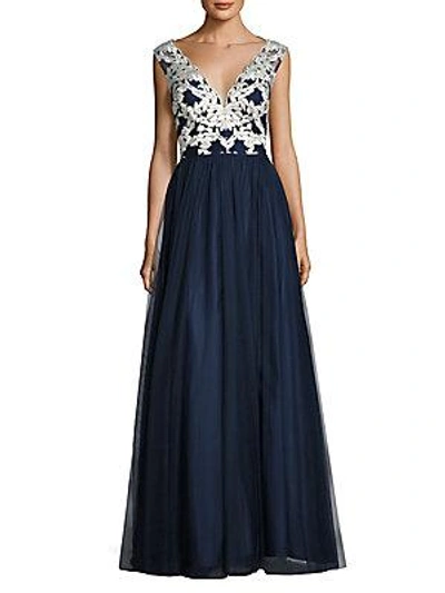 Aidan Mattox Embroidered Tulle Gown In Twilight