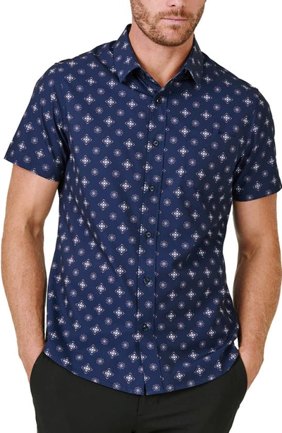 7 Diamonds Labyrinth Short Sleeve Button-up Shirt In Navy