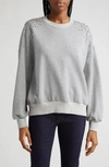 Cinq À Sept Brandy Crackle Rhinestone Detail Cotton Sweatshirt In Heather Grey