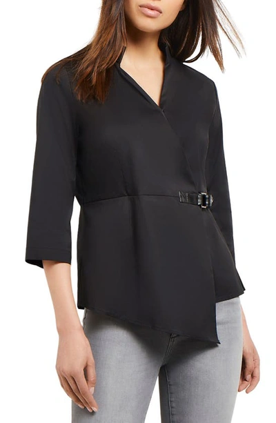 Misook Asymmetric Belted Wrap Blouse In Black