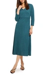 Misook Textural Stripe Midi Sweater Dress In Marine Teal
