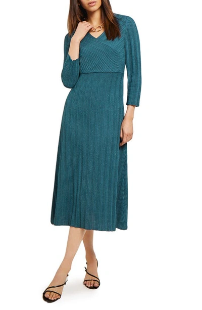 Misook Textural Stripe Midi Sweater Dress In Marine Teal