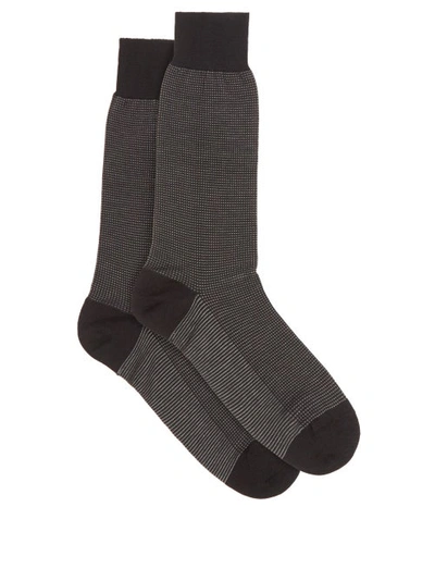 Pantherella Tewkesbury Birdseye Egyptian-cotton Blend Socks In Black