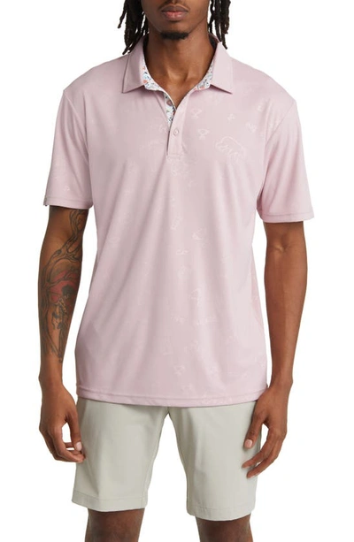 Swannies Crosby Bear Print Golf Polo In Dawn