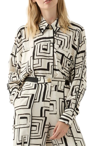 Aje Vortex Geo Print Long Sleeve Shirt In Abstract Penrose