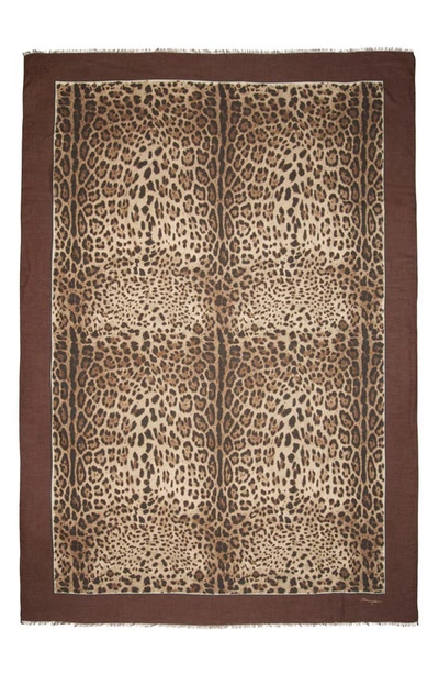 Dolce & Gabbana Leopard Print Signature Border Scarf In Light Brown Print