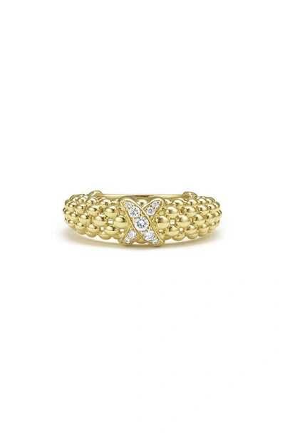 Lagos Embrace X Caviar Pavé Diamond Ring In Gold