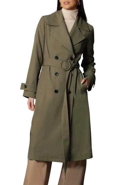 Avec Les Filles Stretch Crepe Double Breasted Trench Coat In Olive Green