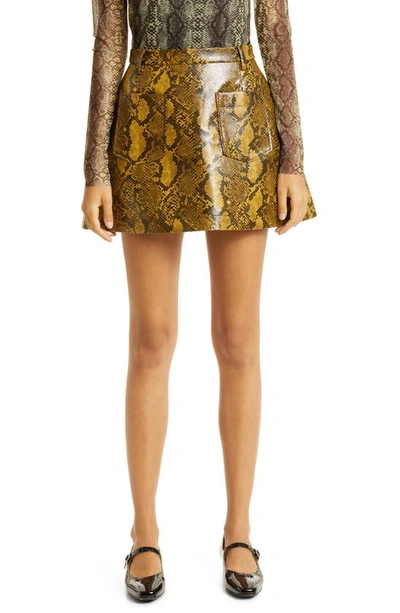 Baum Und Pferdgarten Scyler Animal Print Faux Leather Skirt In Yellow Snake