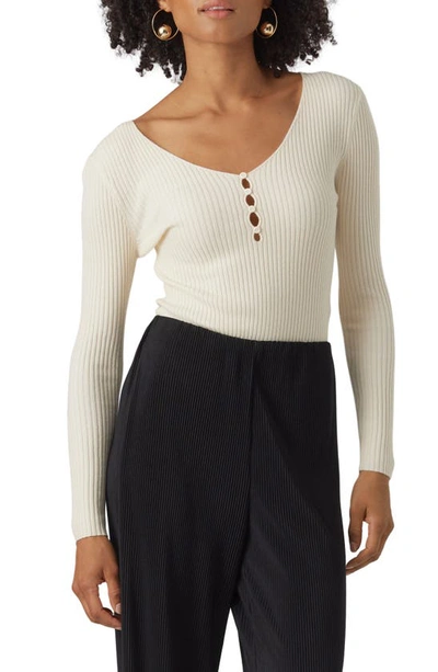 Vero Moda Karis Button Rib Top In Birch