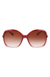 Longchamp 59mm Roseau Modified Rectangle Sunglasses In Gradient Burgundy Pink