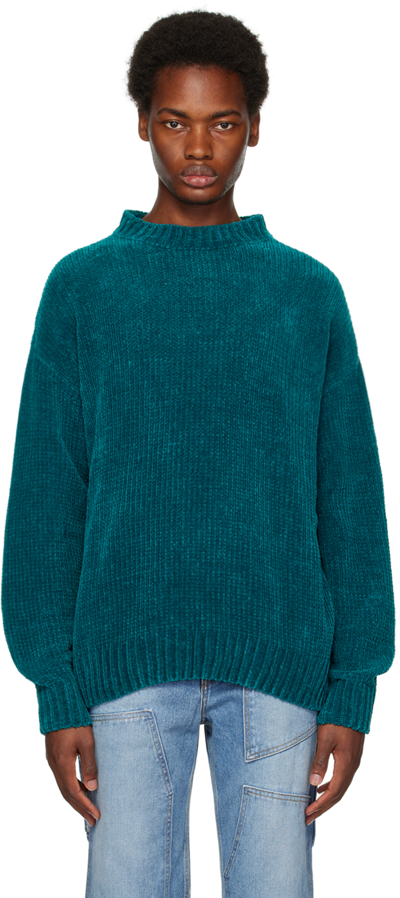 Bonsai Cotton Chenille Knit Crewneck Sweater In Ocean Blue