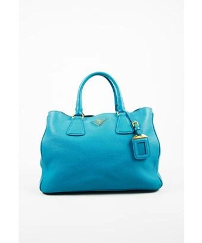 Prada "voyage" Blue Vitello Daino Leather Top Handle Tote Bag | ModeSens