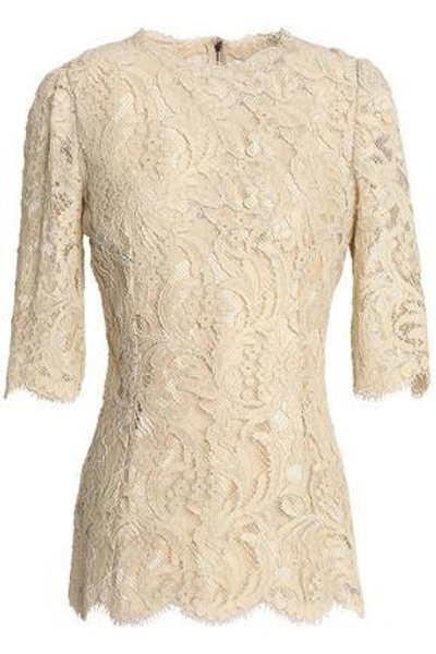 Dolce & Gabbana Cotton-blend Corded Lace Top In Beige
