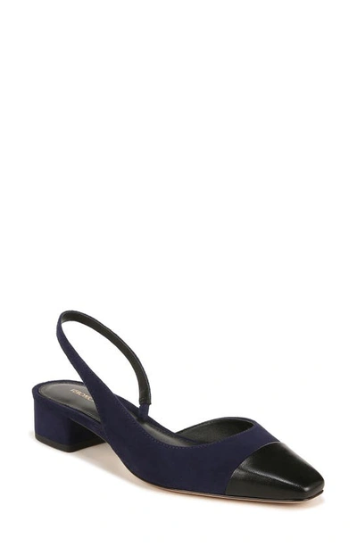 Veronica Beard Cecile Mixed Leather Slingback Ballerina Flats In Navy Black