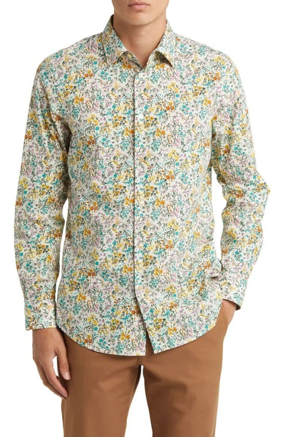 Paul Smith Soho Ornate Floral Print Slim Fit Shirt In Cream/green/yellow
